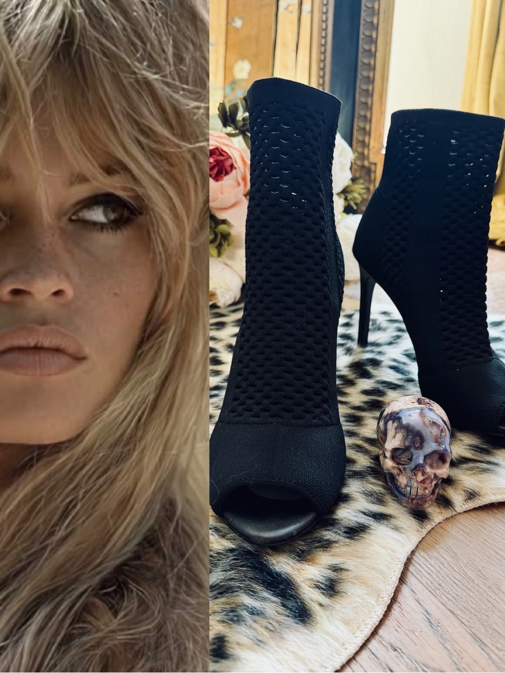 ♥️ Charles David Rebellious Black Open-Toe Knit Stiletto Booties sz 9